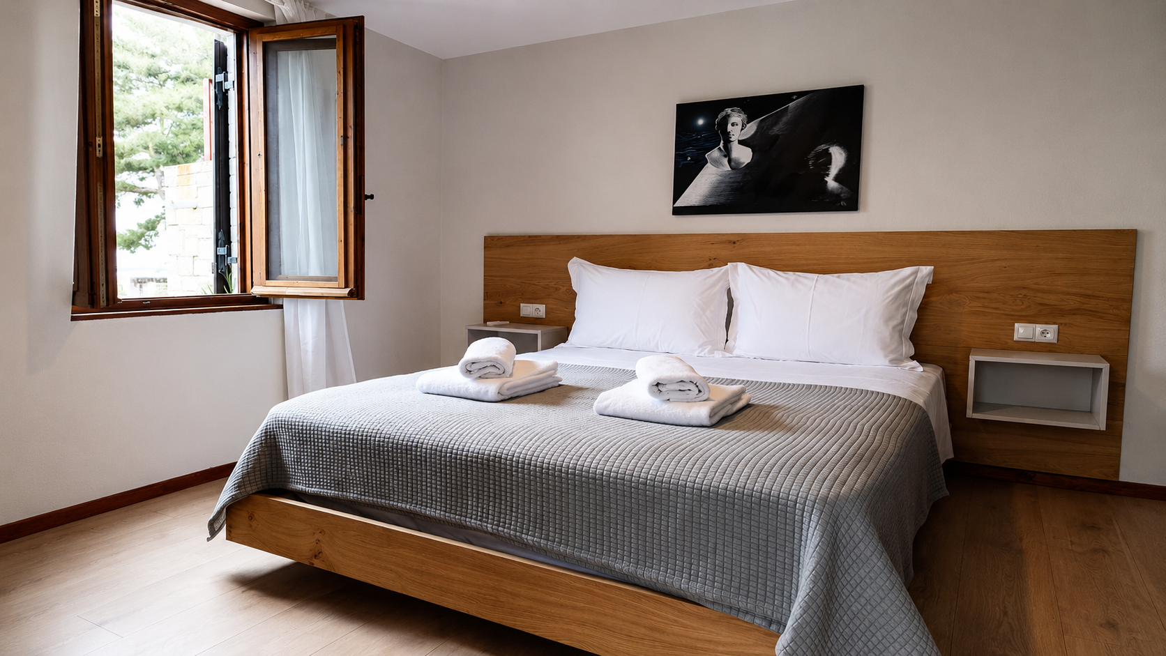 Quiet bedroom in warm neutral tones