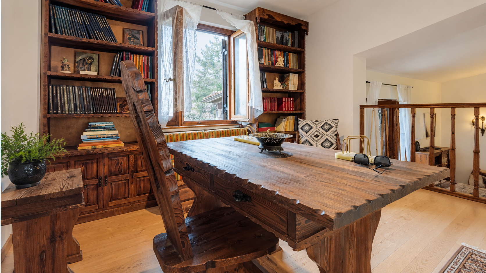 Handcrafted study overlooking the living level