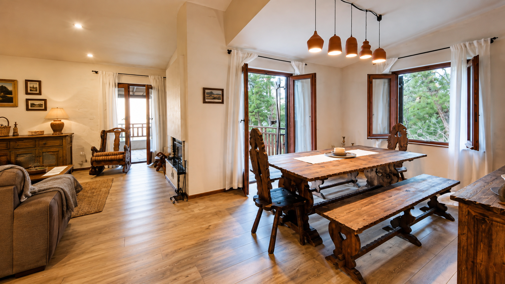 Dining area with handcrafted furniture