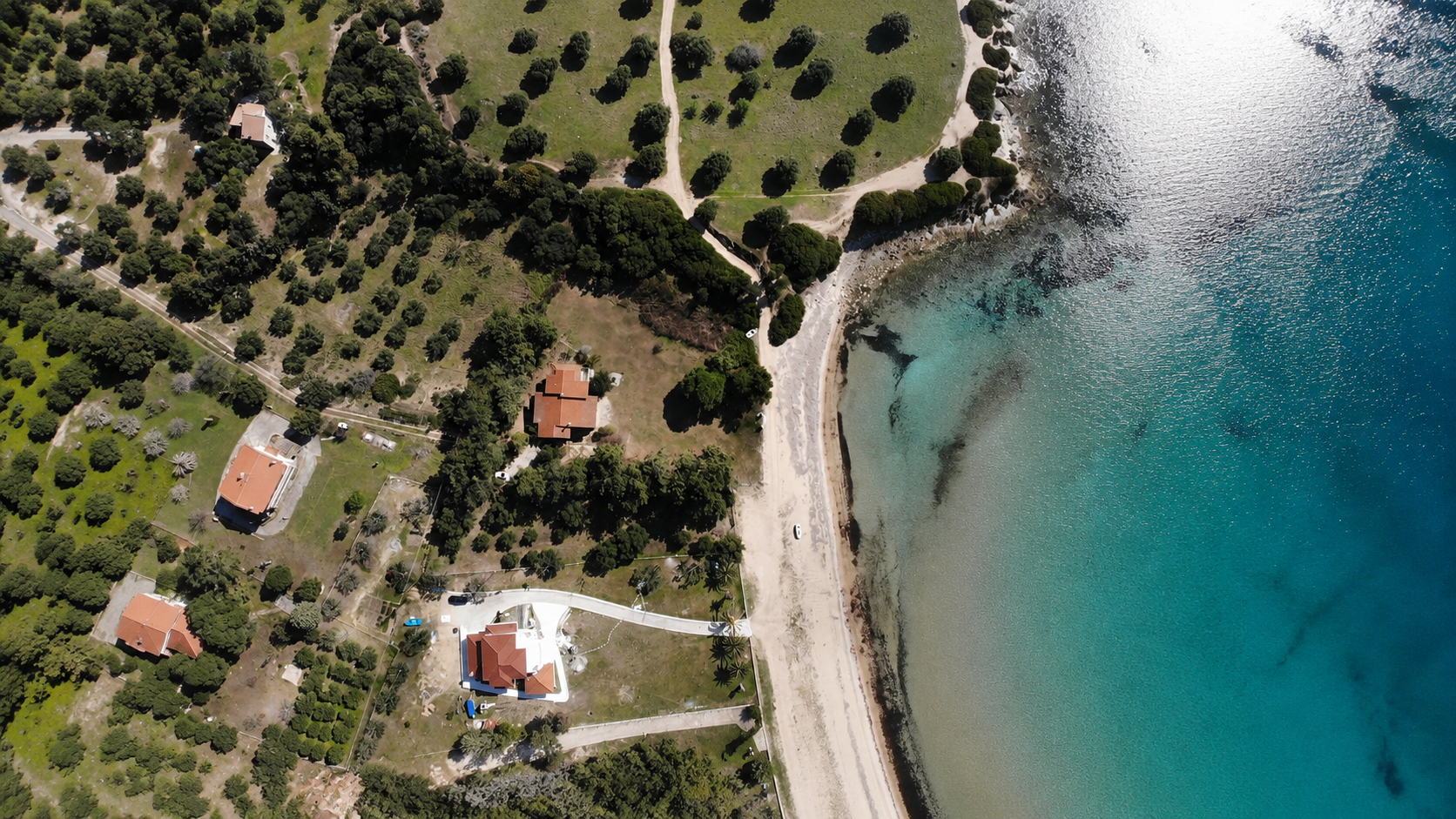 Aerial view of the villa beside the sea