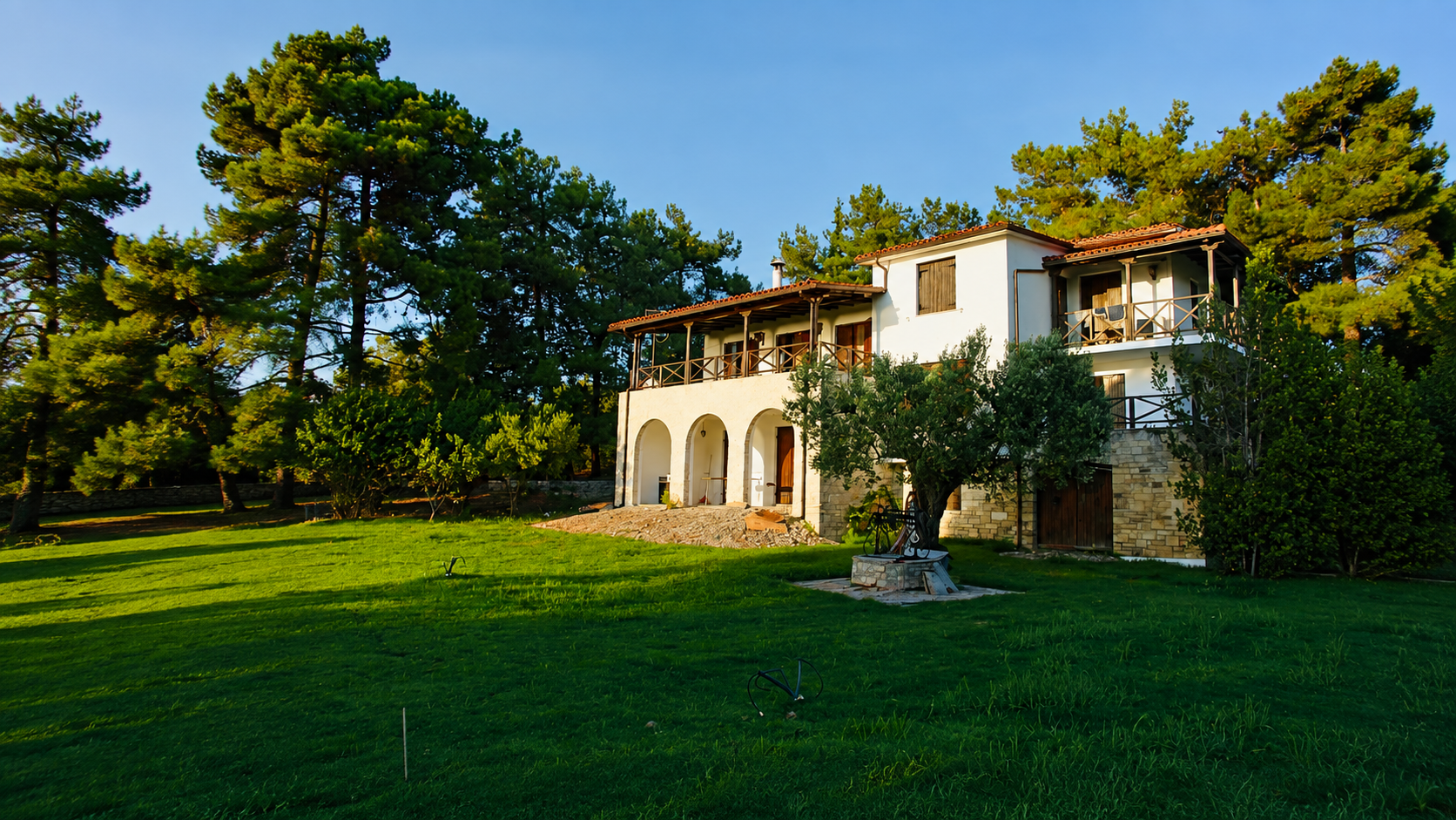 Sunlit exterior of Villa King Filippos