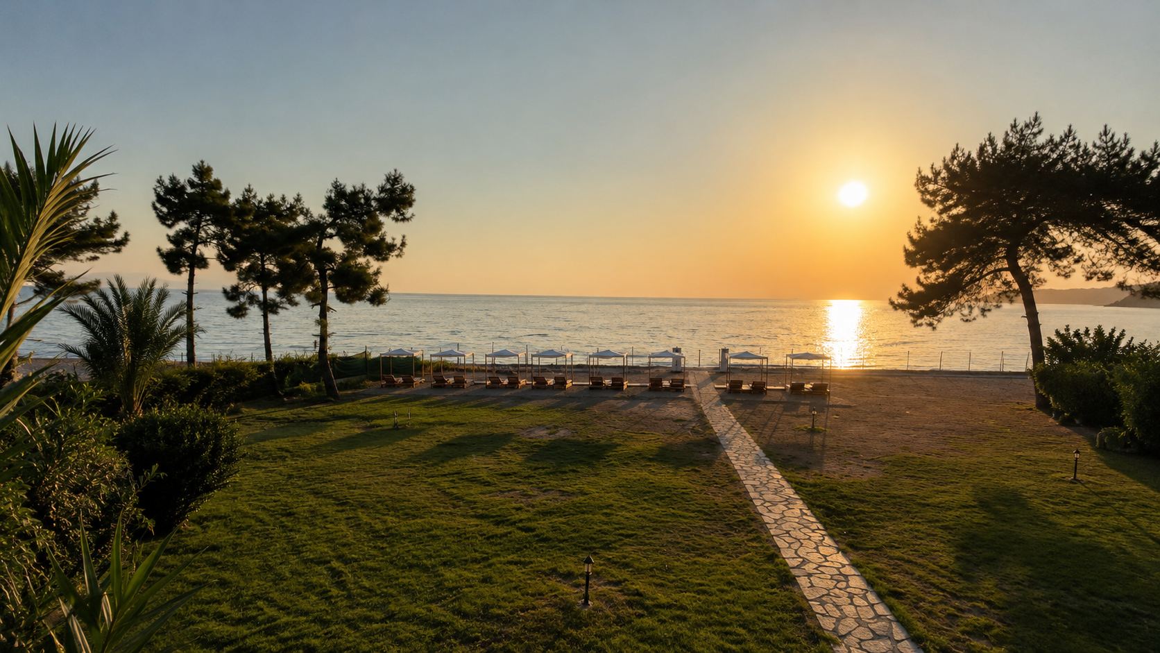 Sunset from the villa garden toward the sea